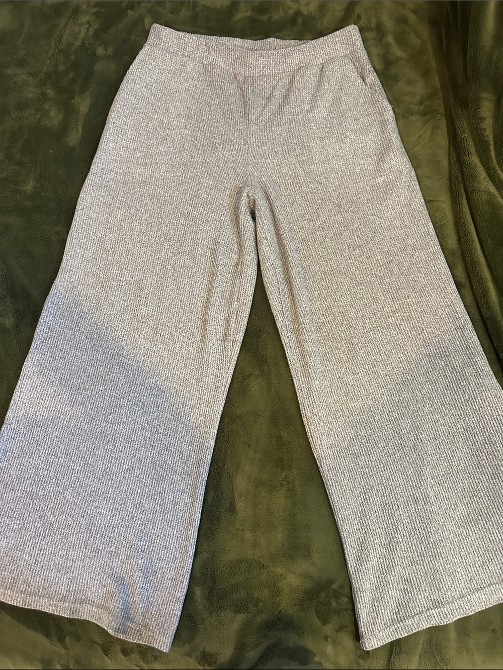 LOFT Ribbed Wide-Leg Gray Lounge Pants